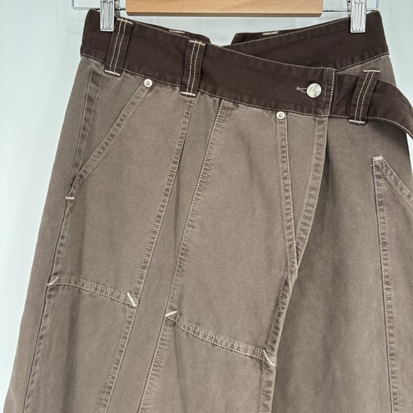 We the Free Womens‎ Daria Maxi Skirt 12 Chocolate Brown Wrap Utility Gorpcore - Picture 2 of 9